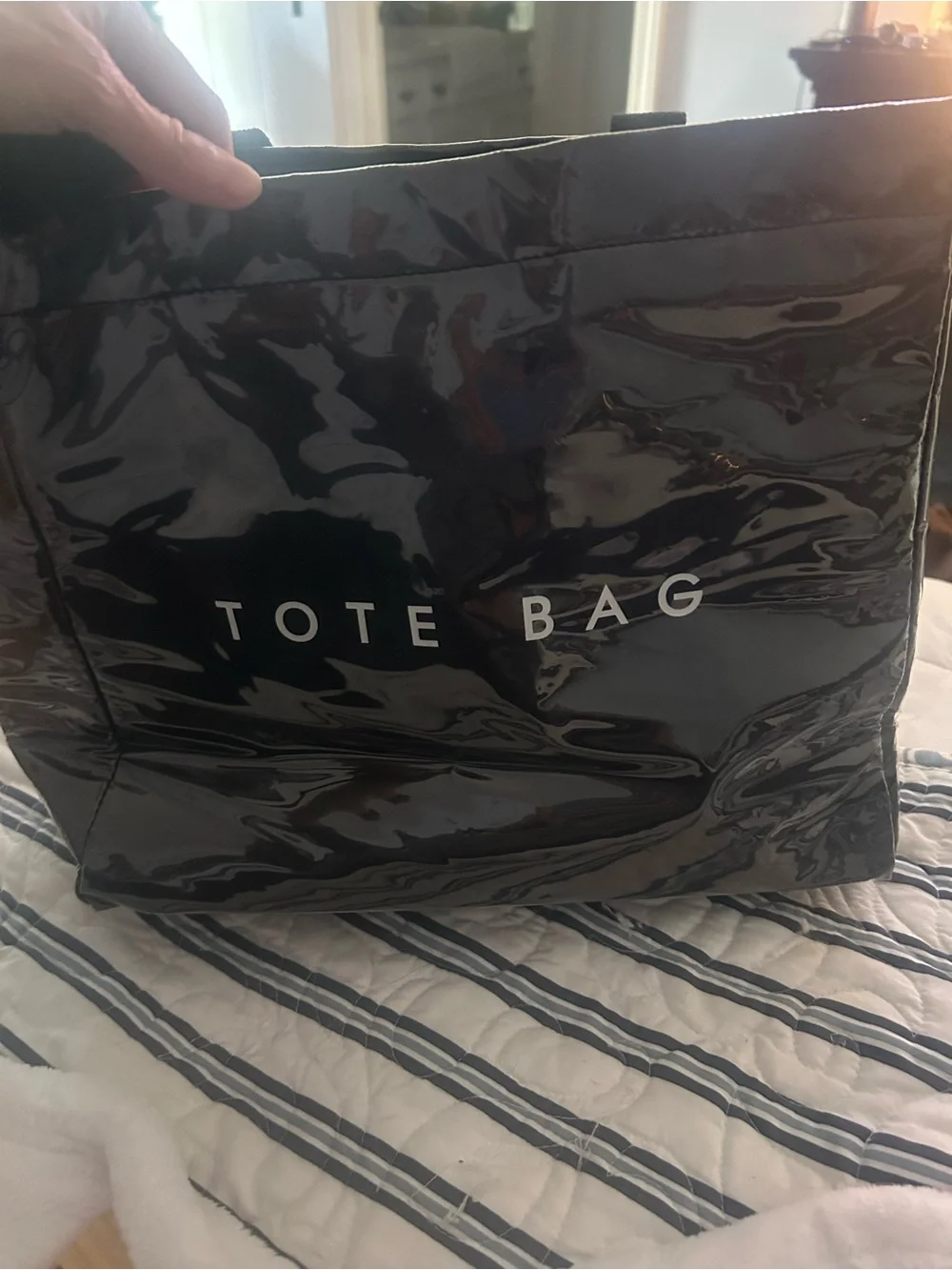 Tote Bag Black Glossy Vinyl Tote Bag